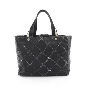 Chanel CHANEL Old Travel Line Tote Bag Handbag Nylon Women's Black/White A11833